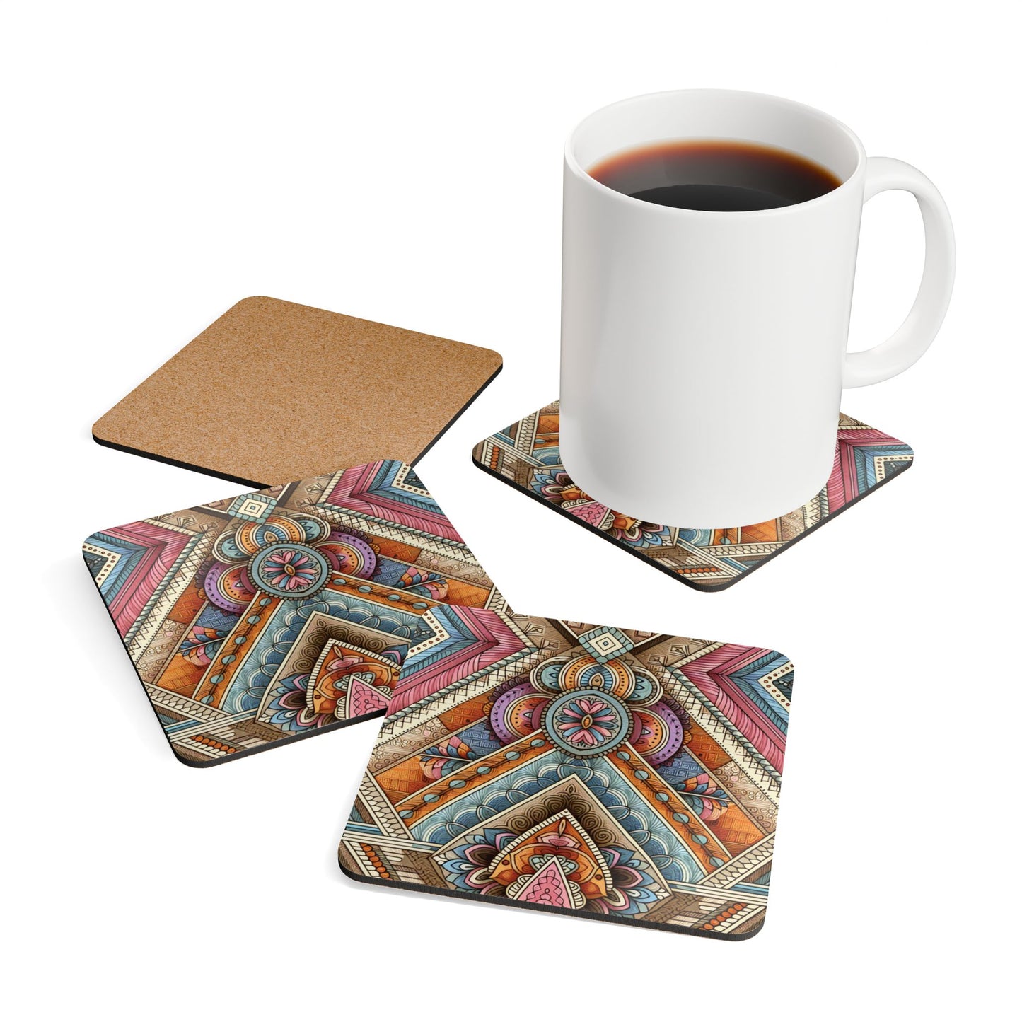 Patterns and Beyond - Co-creating | Cork Coaster Set - Rustic Home Decor & Drinkware Accessory