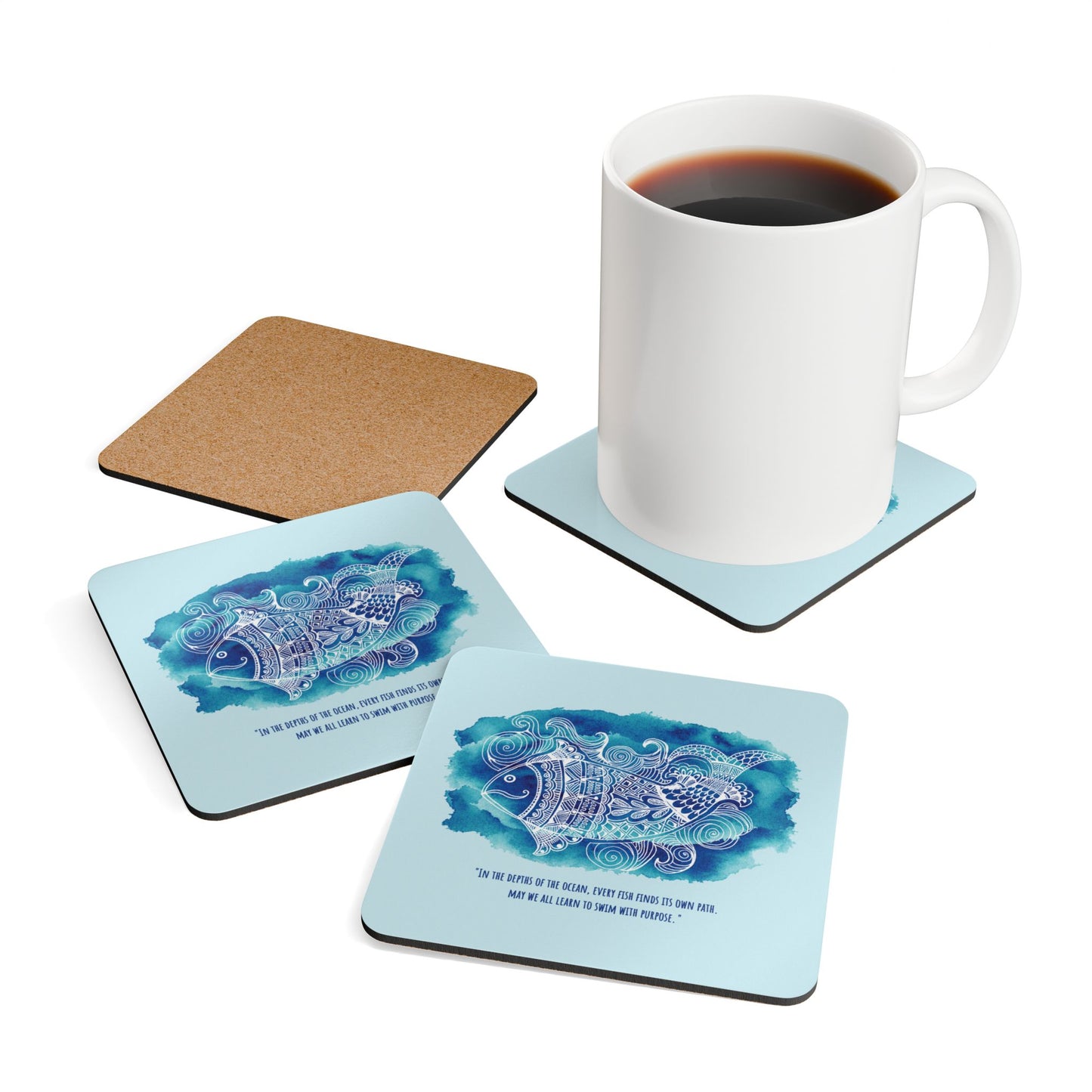 'Swim with purpose' | Cork Coaster Set - Rustic Home Decor & Drinkware Accessory