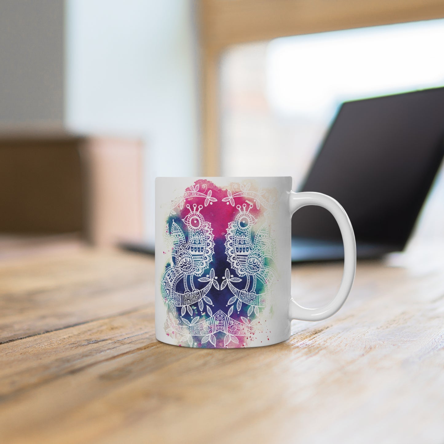 Colorful Artistic Ceramic Mug - 'Pavo' - Majestic Bird
