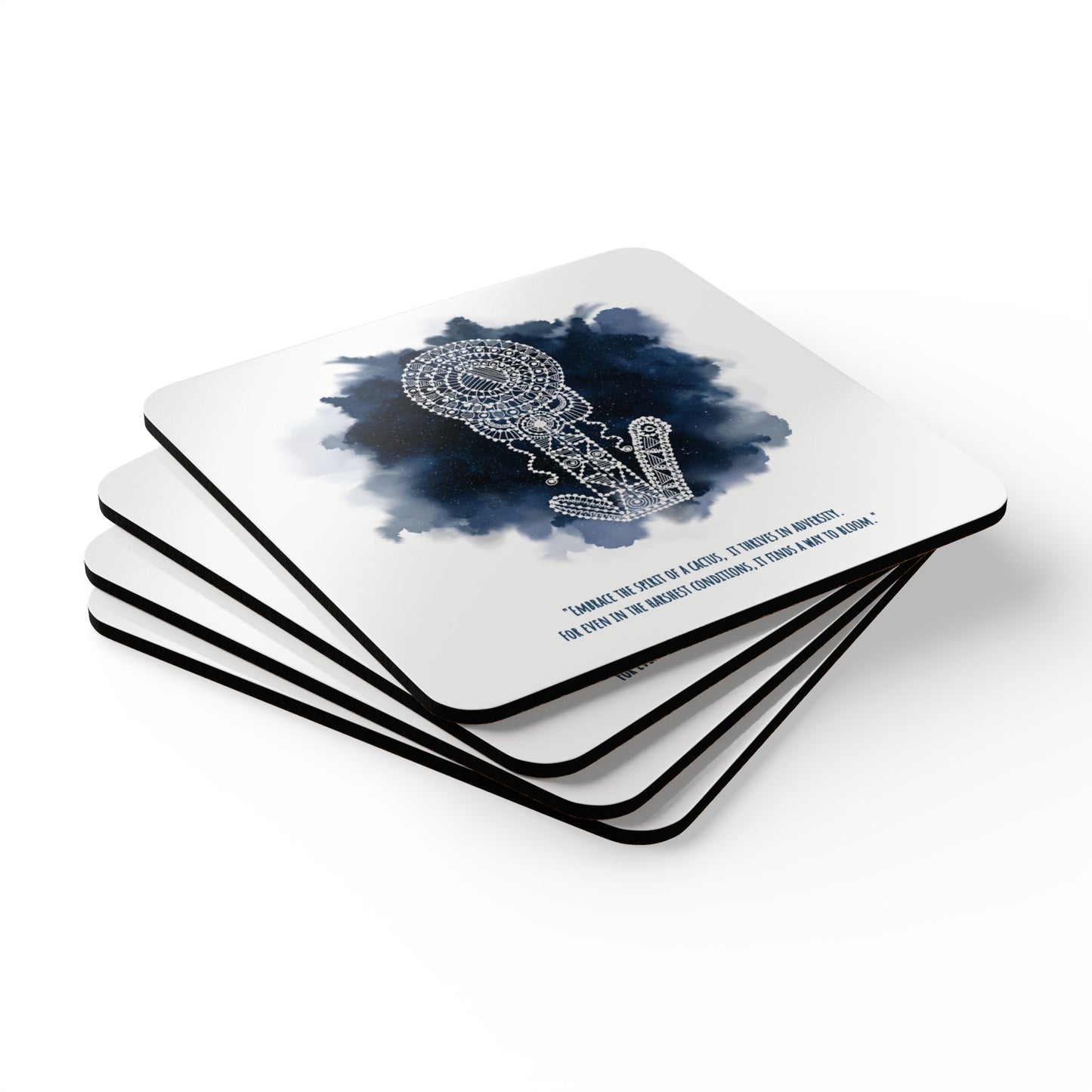 'Embrace the Spirit of a Cactus' Prussian Blue | Cork Coaster Set - Rustic Home Decor & Drinkware Accessory