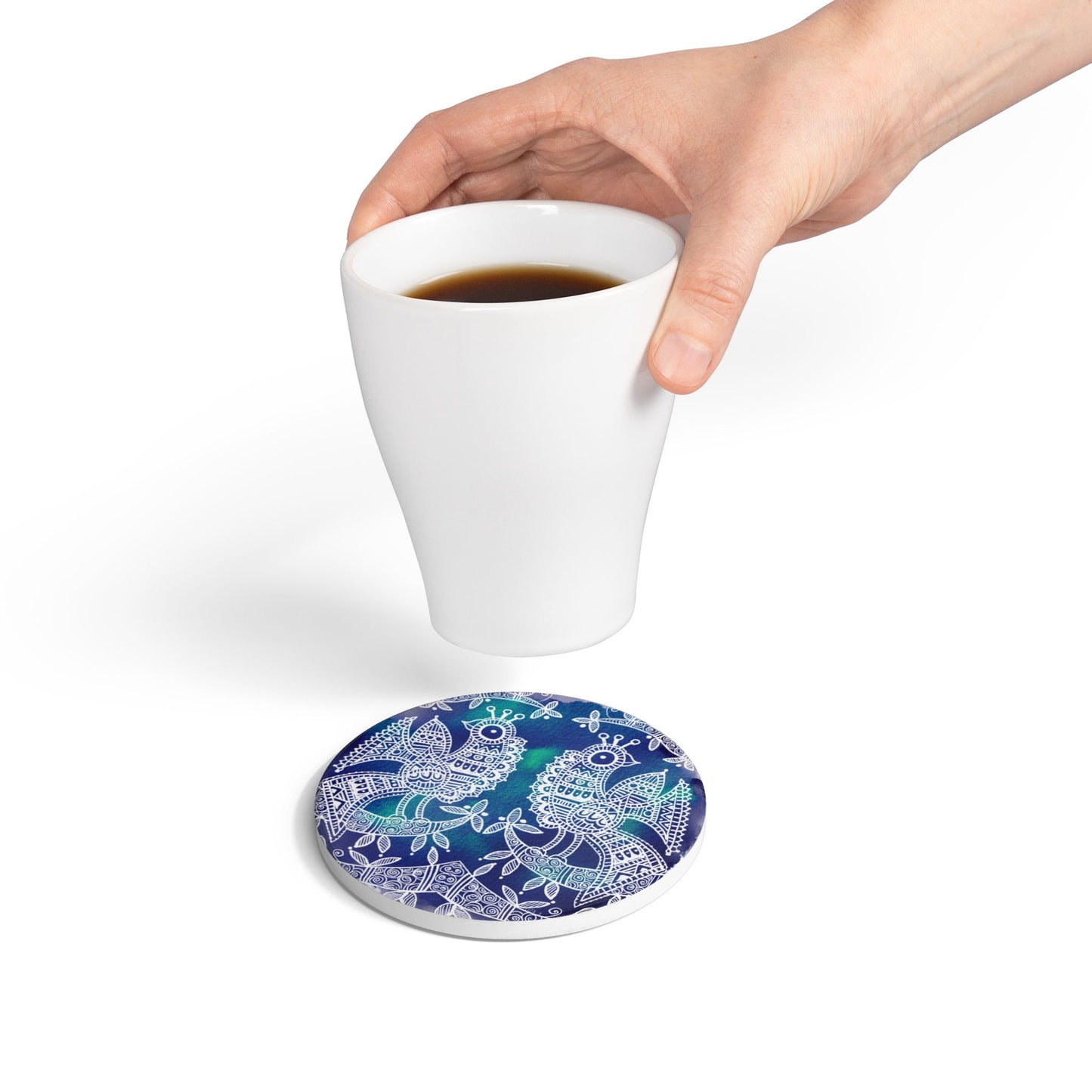 'Mayura' - Majestic Bird |  Ceramic Coaster - Vibrant Drinkware Decor for Home & Gifts