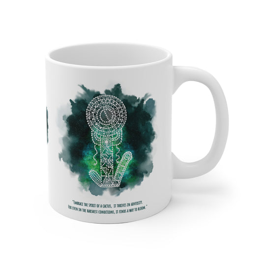 Colorful Artistic Ceramic Mug - 'Embrace the Spirit of a Cactus' Verde Green
