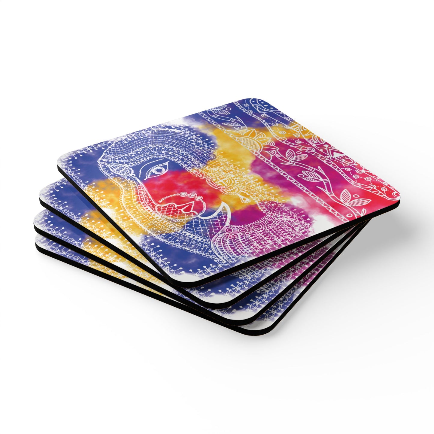 'Anayas Aura' - Madhubani Fusion | Cork Coaster Set - Rustic Home Decor & Drinkware Accessory