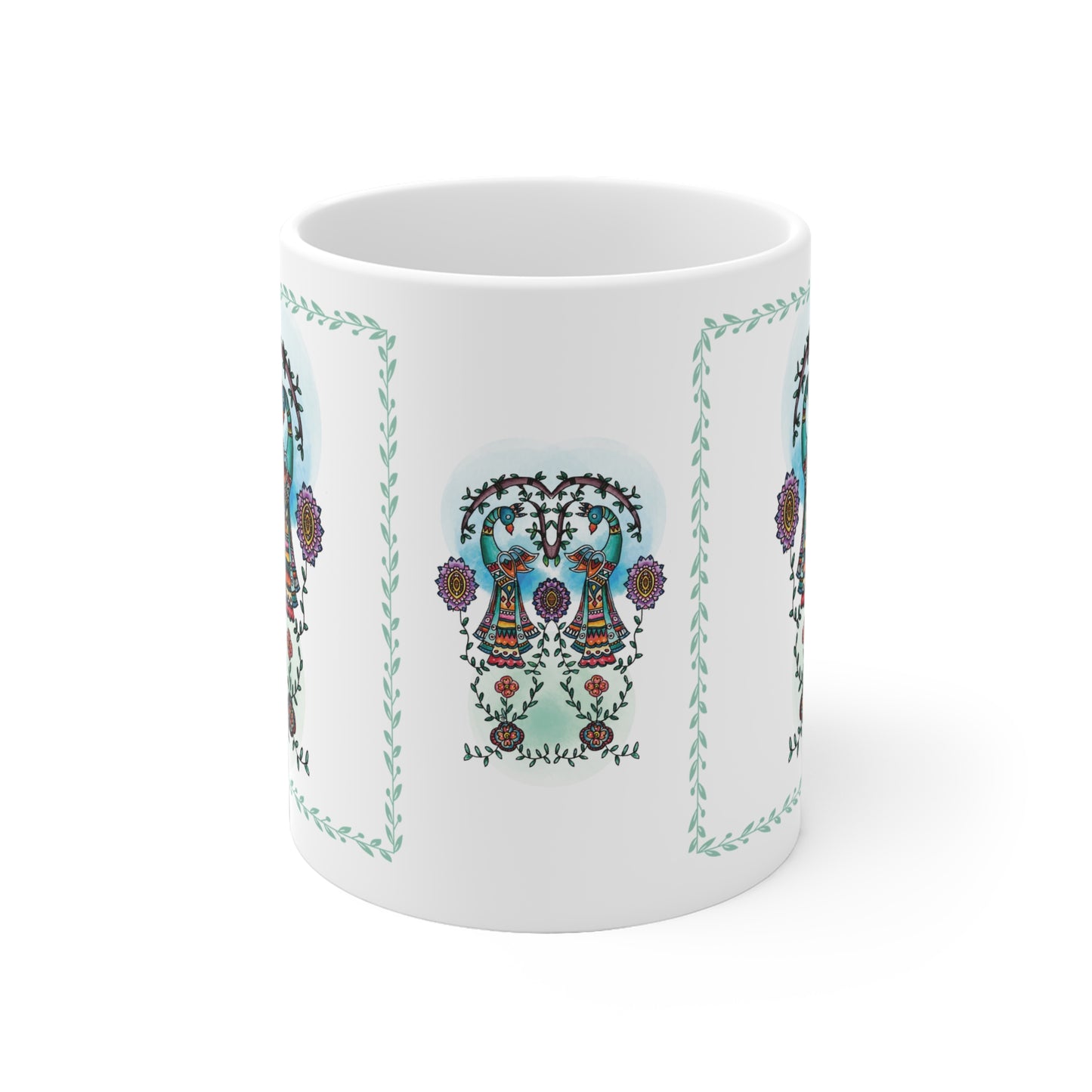 Colorful Artistic Ceramic Mug - 'Argus' Eyes' - Majestic Birds