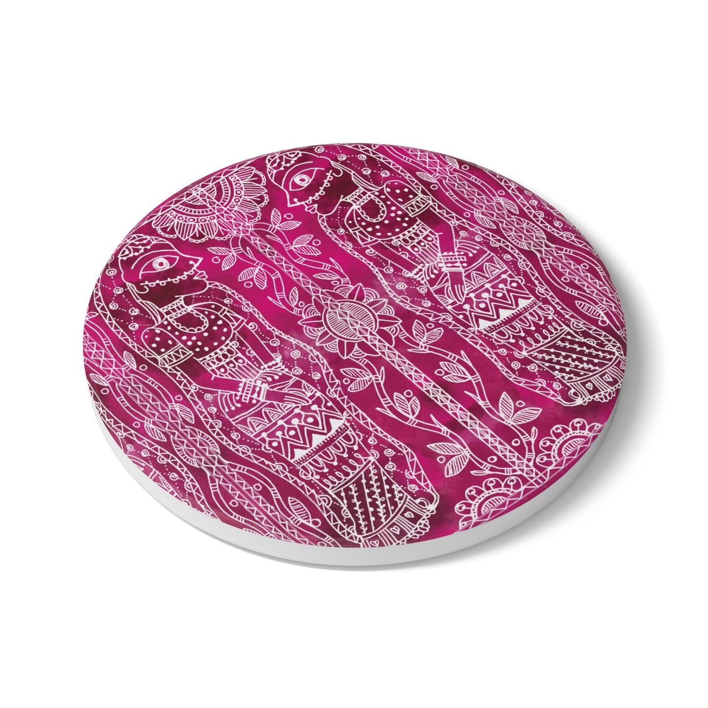'Ramis Vibe' - Madhubani Fusion |  Ceramic Coaster - Vibrant Drinkware Decor for Home & Gifts