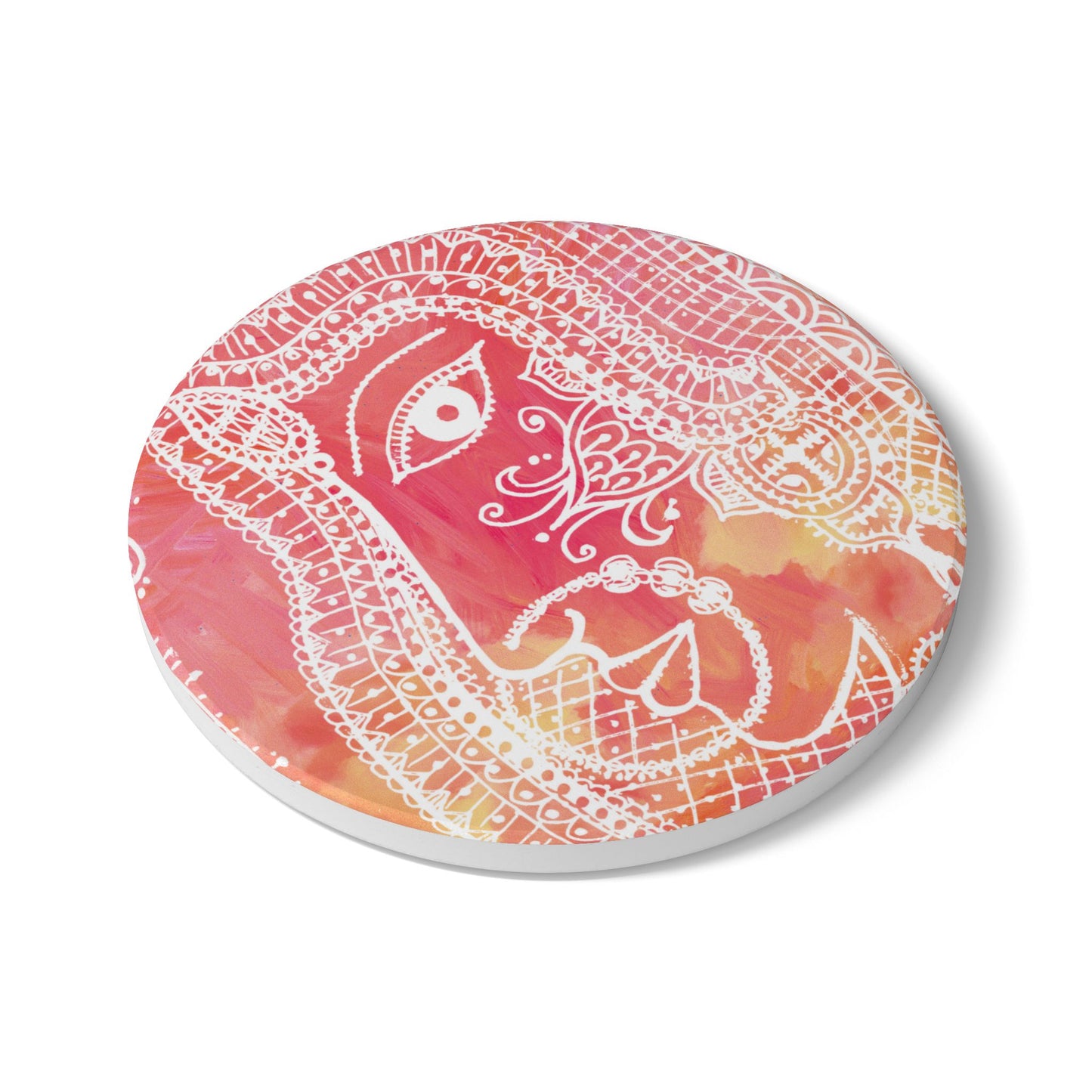 'Anayas Aura' - Madhubani Fusion |  Ceramic Coaster - Vibrant Drinkware Decor for Home & Gifts