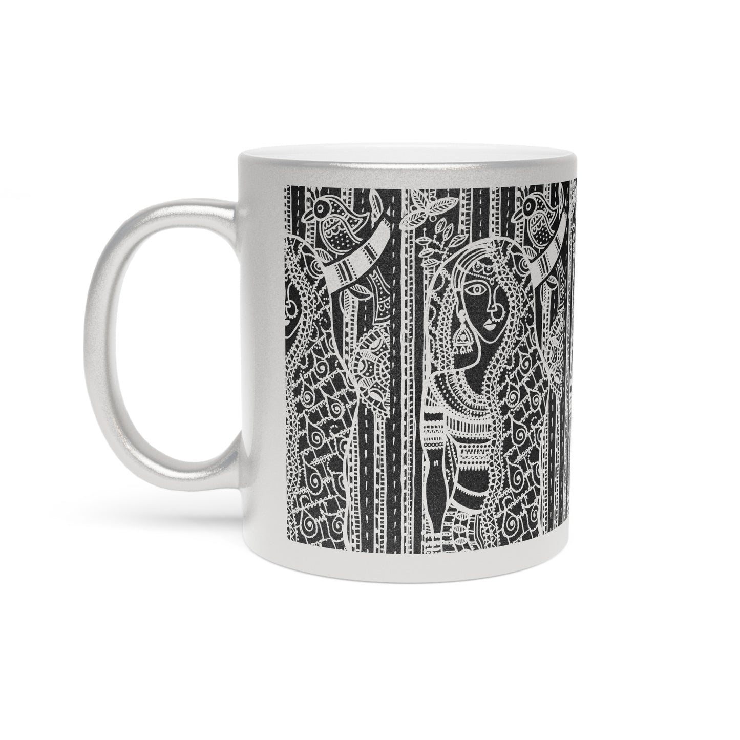 Elegant Metallic Mug with Intricate Design - Silver/Gold