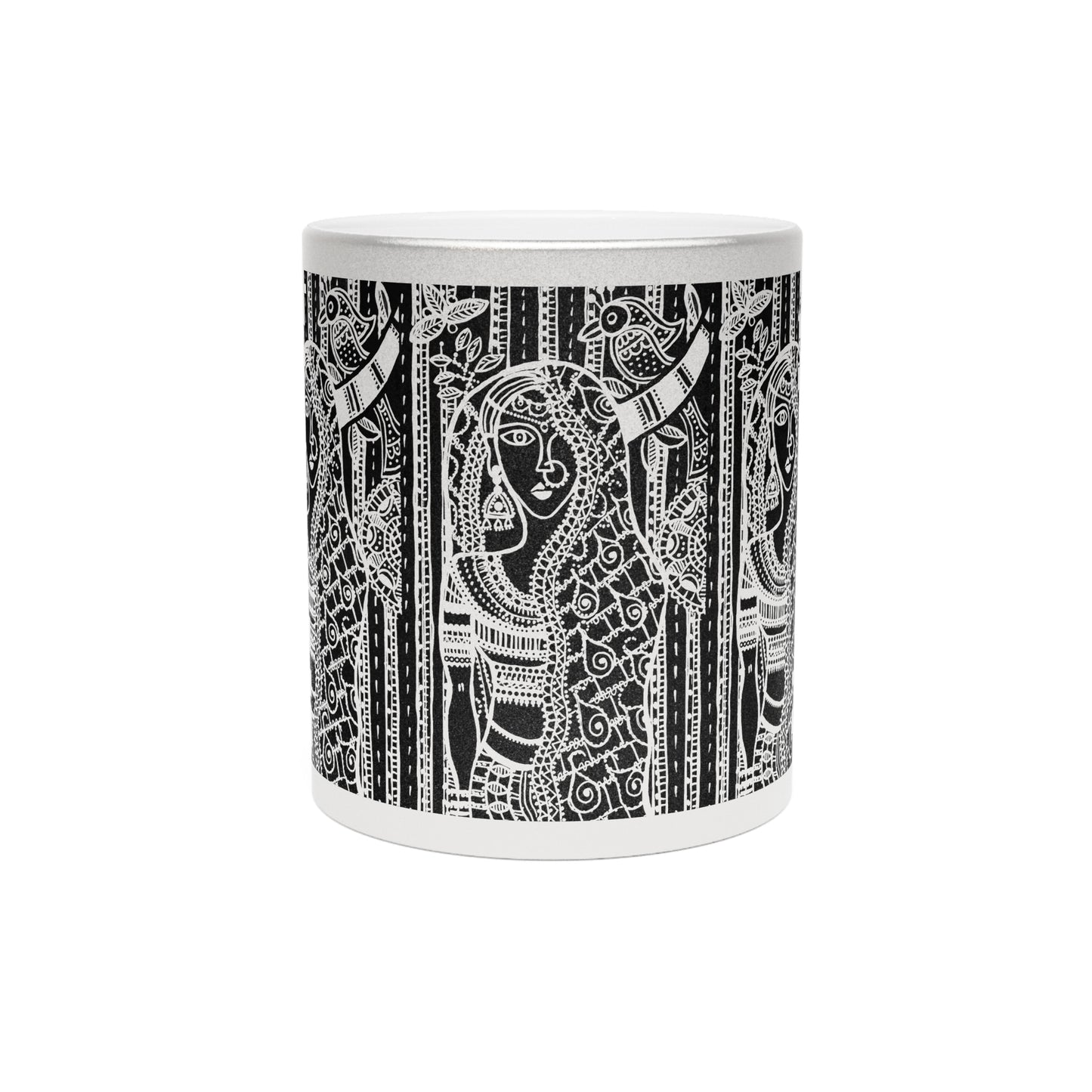 Elegant Metallic Mug with Intricate Design - Silver/Gold