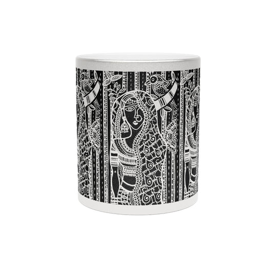 Elegant Metallic Mug with Intricate Design - Silver/Gold