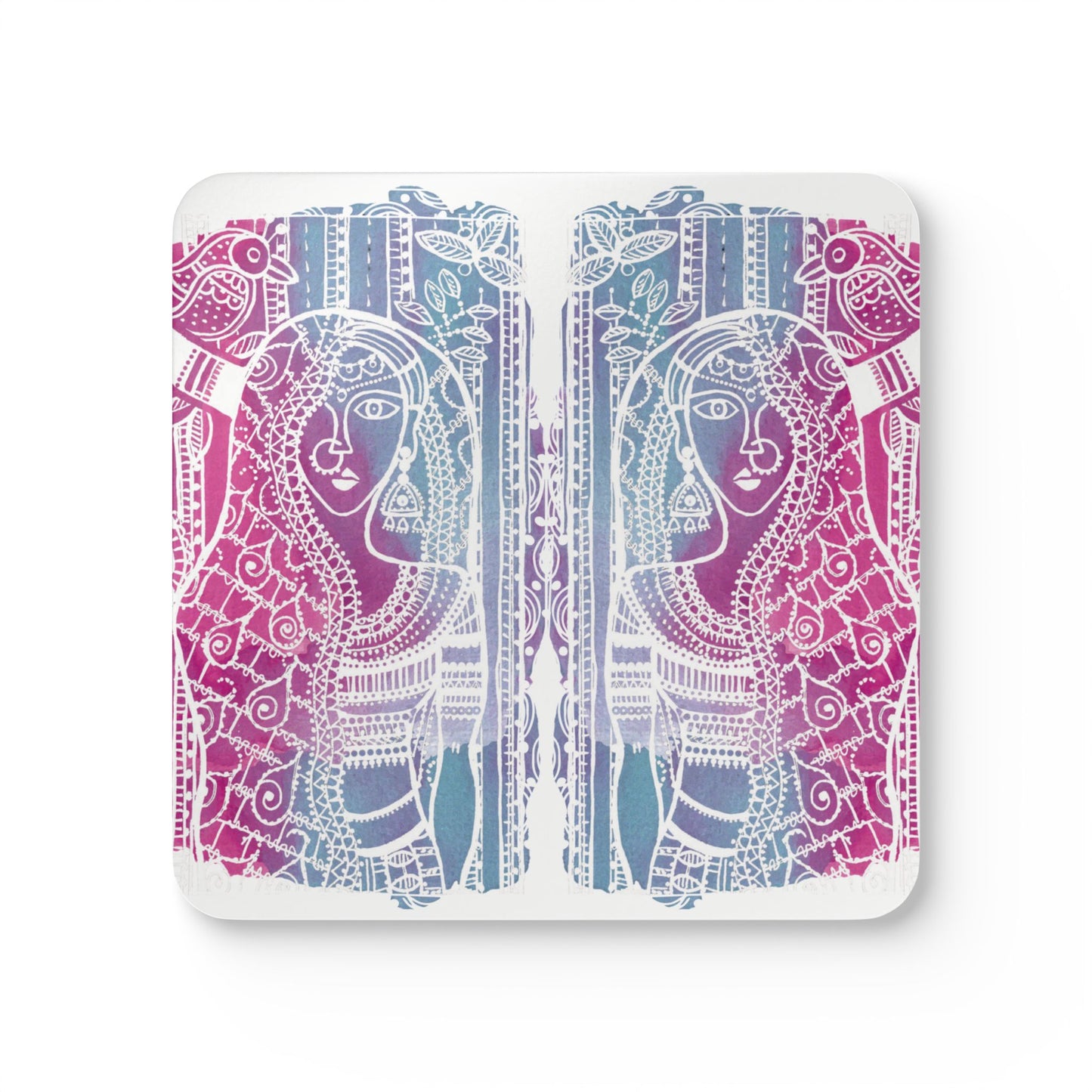 'Priyas Promise' - Madhubani Fusion|  Cork Coaster Set - Rustic Home Decor & Drinkware Accessory