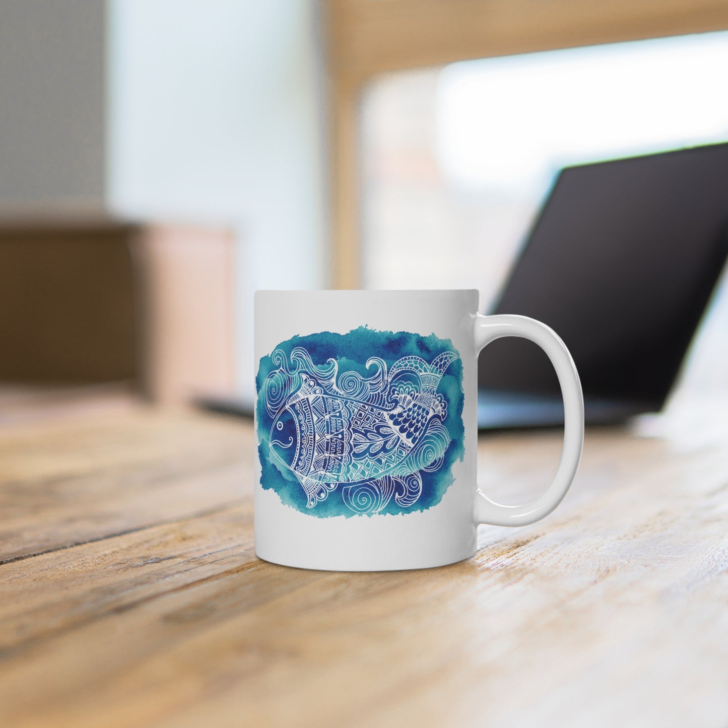Colorful Artistic Ceramic Mug - "Swim with Purpose."