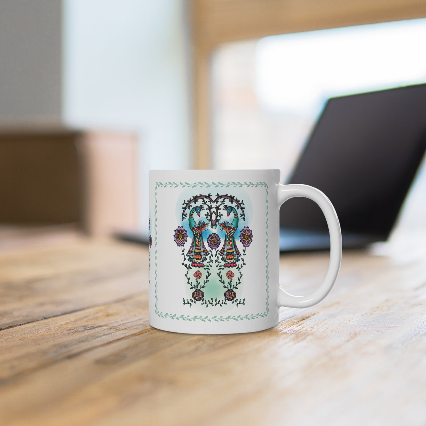 Colorful Artistic Ceramic Mug - 'Argus' Eyes' - Majestic Birds