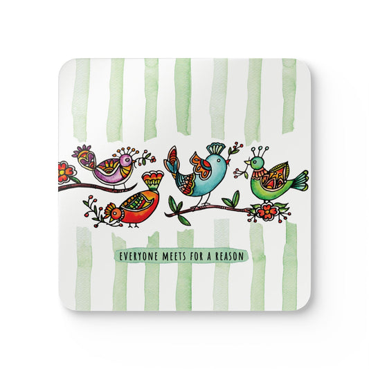 Everyone Meets for a Reason Green |  Cork Coaster Set - Rustic Home Decor & Drinkware Accessory