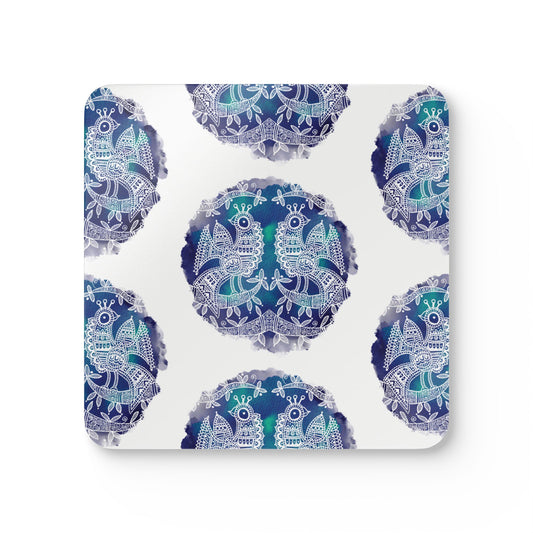 'Mayura' - Majestic Bird |  Cork Coaster Set - Rustic Home Decor & Drinkware Accessory