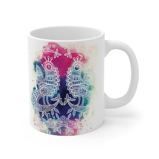 Colorful Artistic Ceramic Mug - 'Pavo' - Majestic Bird