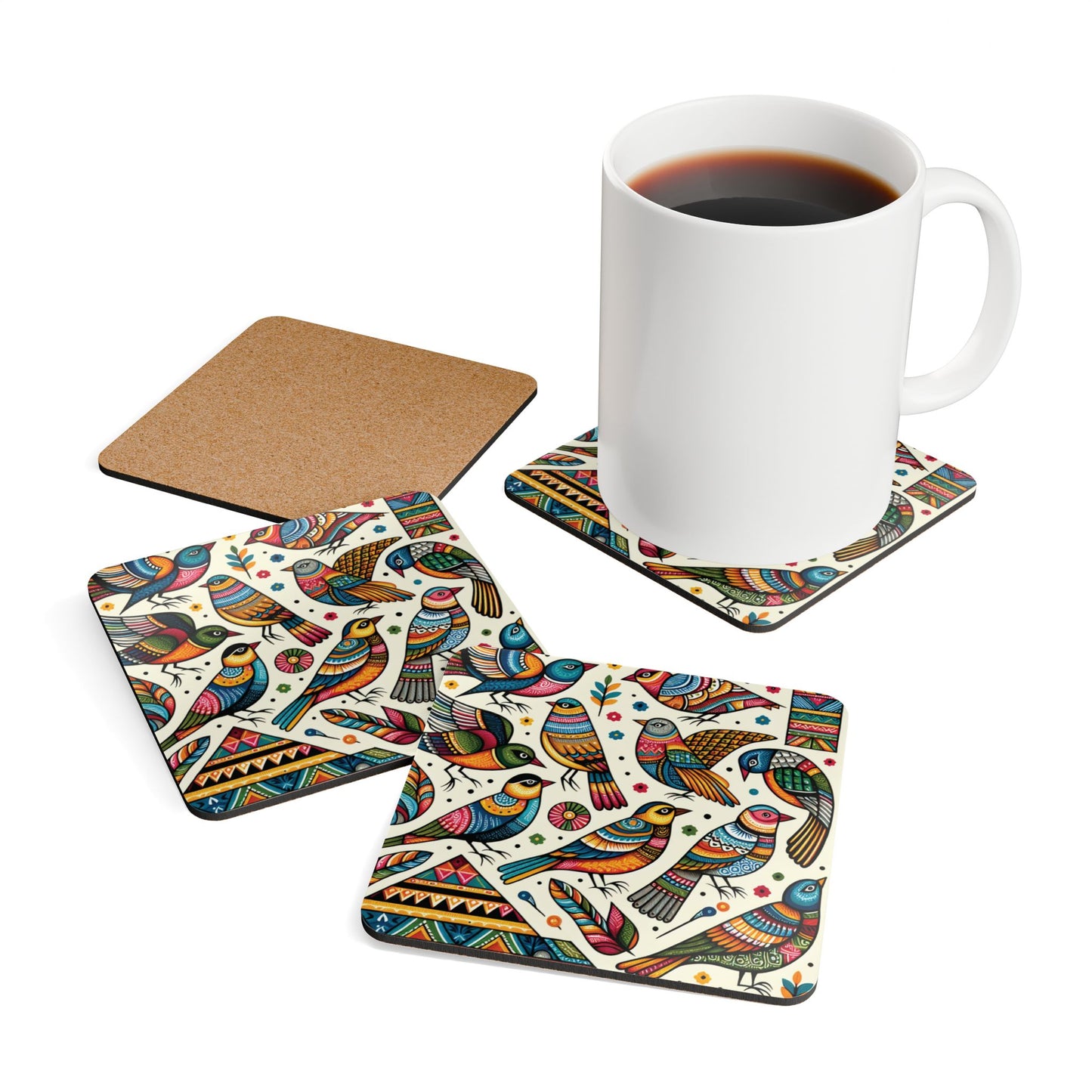 Majestic Birds Co-creation |  Cork Coaster Set - Rustic Home Decor & Drinkware Accessory
