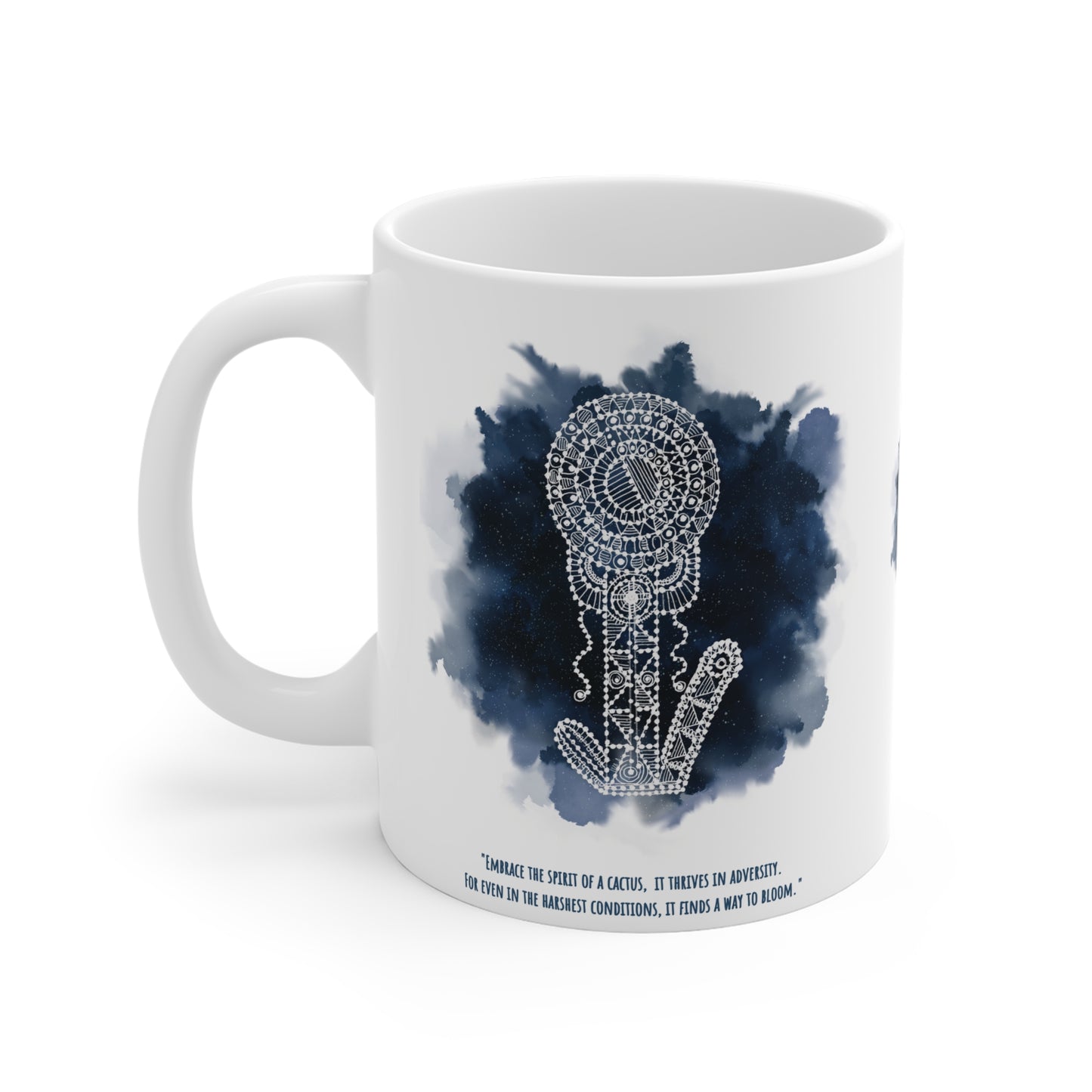 Colorful Artistic Ceramic Mug - 'Embrace the Spirit of a Cactus' Prussian Blue