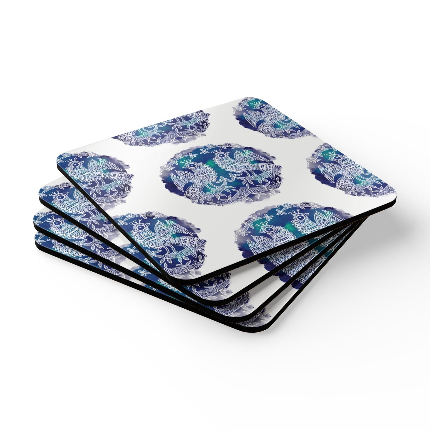 'Mayura' - Majestic Bird |  Cork Coaster Set - Rustic Home Decor & Drinkware Accessory