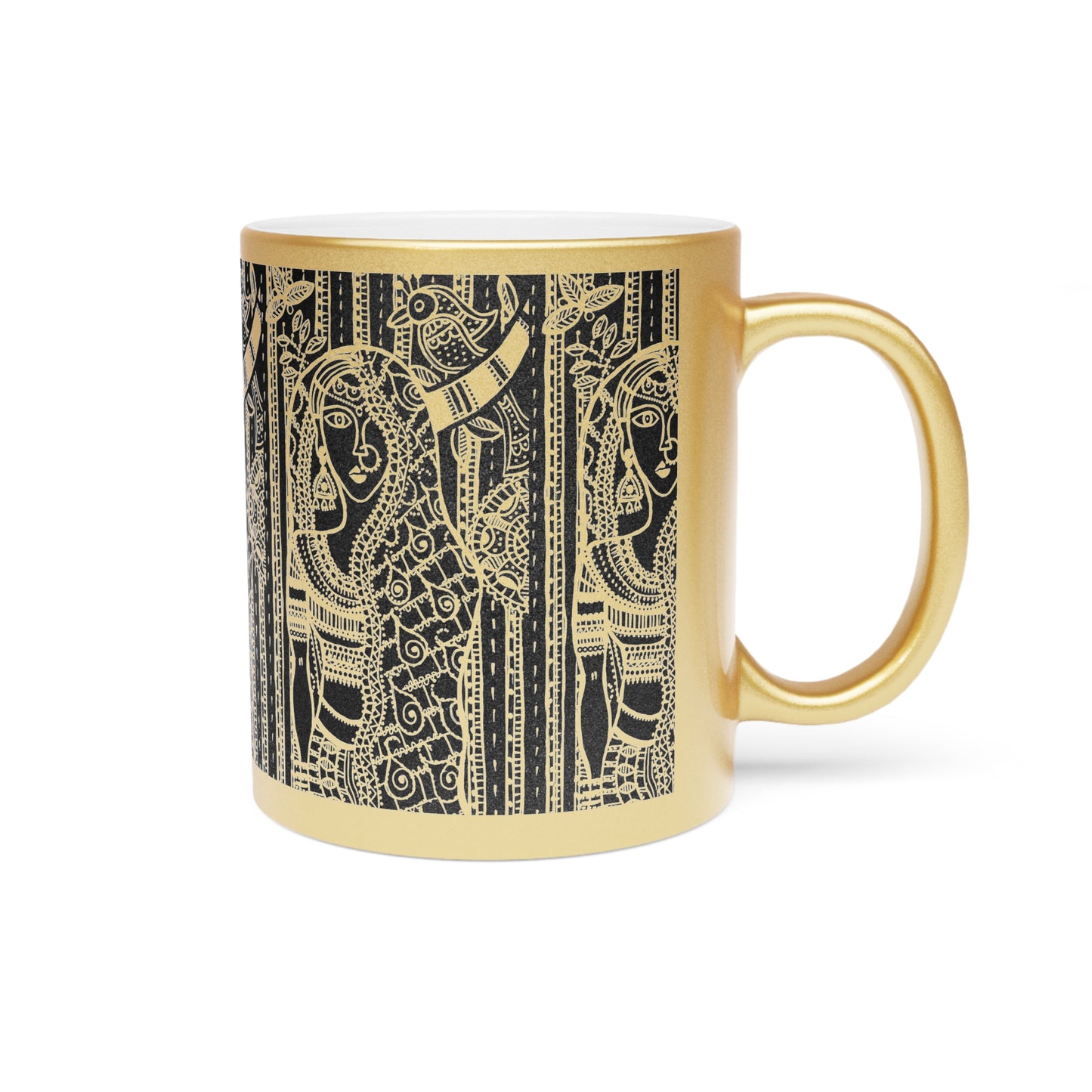 Elegant Metallic Mug with Intricate Design - Silver/Gold