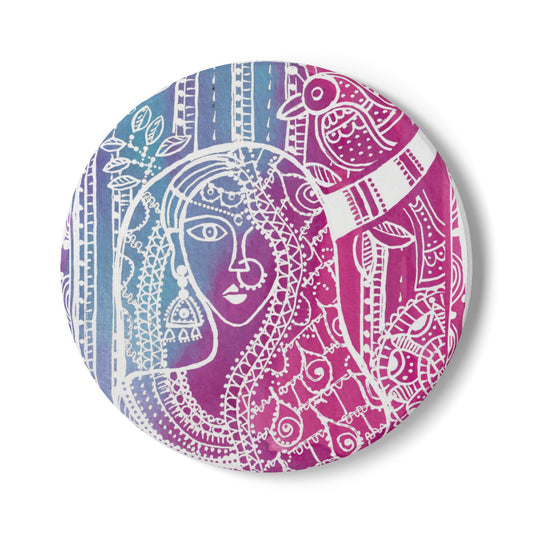 'Priyas Promise' - Madhubani Fusion |  Ceramic Coaster - Vibrant Drinkware Decor for Home & Gifts