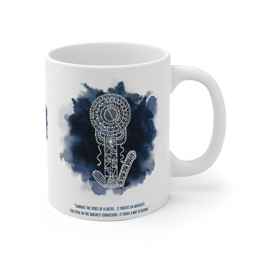 Colorful Artistic Ceramic Mug - 'Embrace the Spirit of a Cactus' Prussian Blue