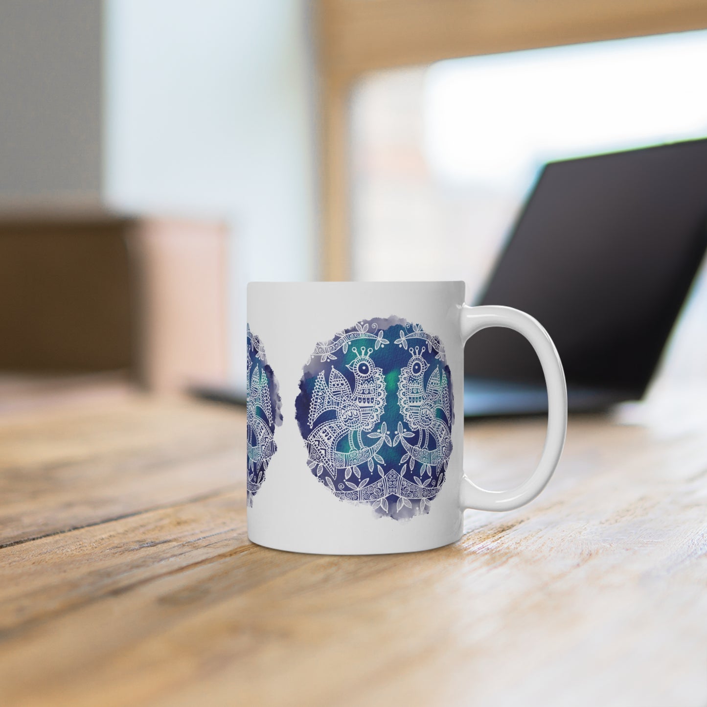 Colorful Artistic Ceramic Mug - 'Mayura' - Majestic Bird