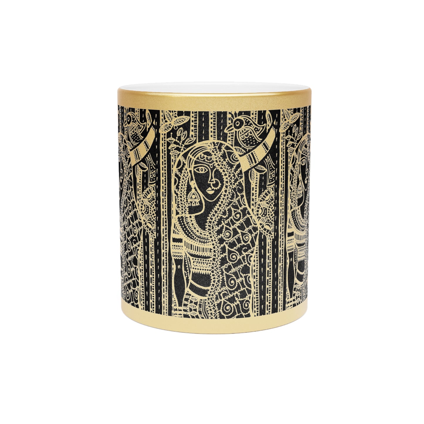 Elegant Metallic Mug with Intricate Design - Silver/Gold