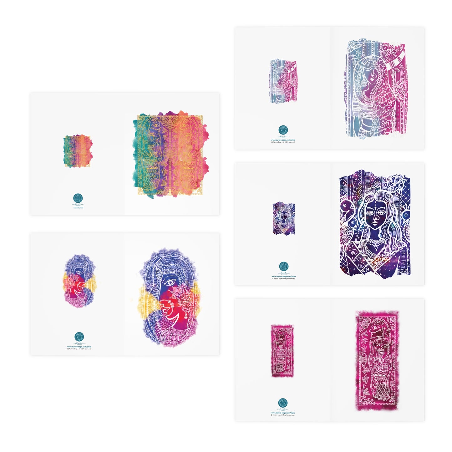 Madhubani Fusion Collection | 5-Multi Design Greeting Cards