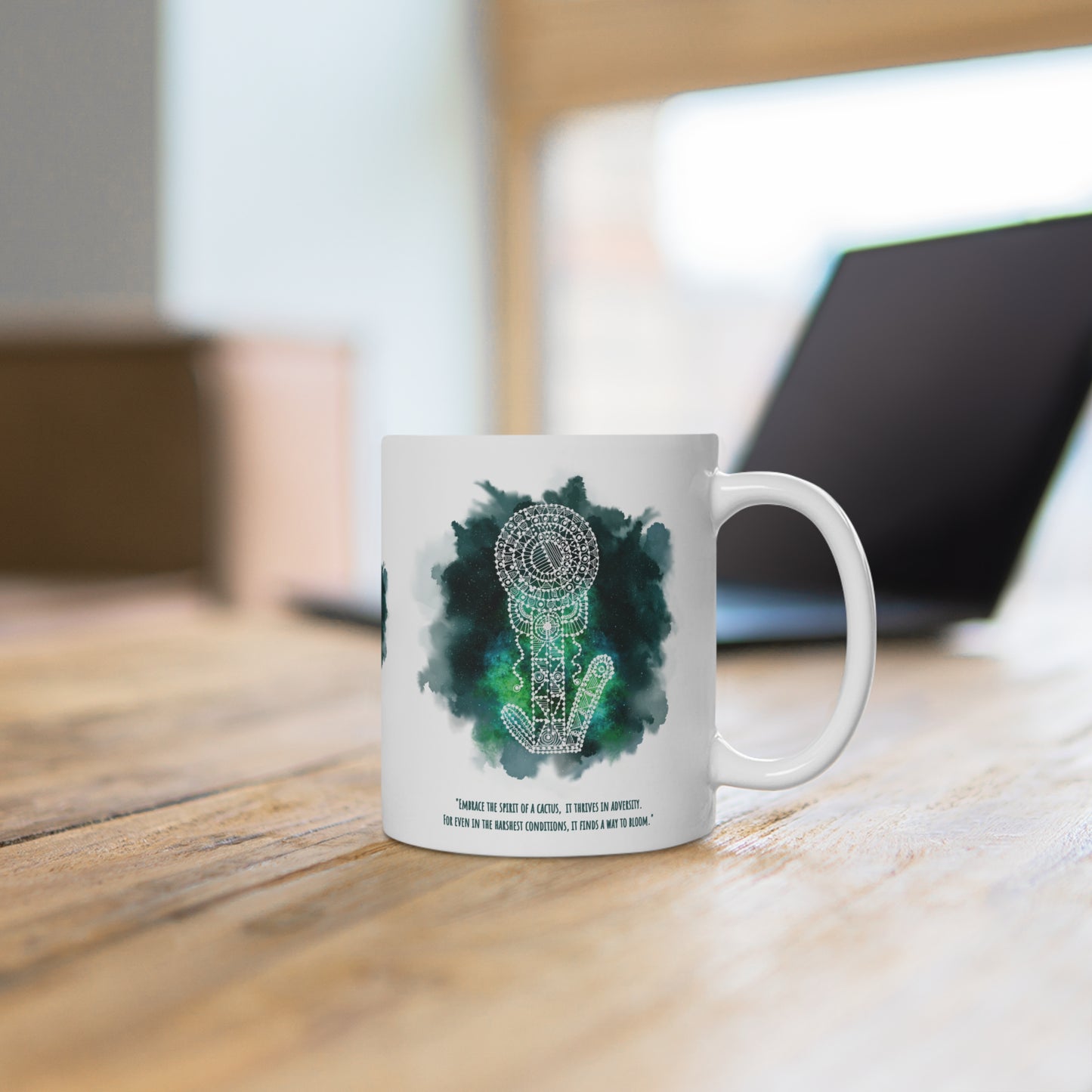 Colorful Artistic Ceramic Mug - 'Embrace the Spirit of a Cactus' Verde Green