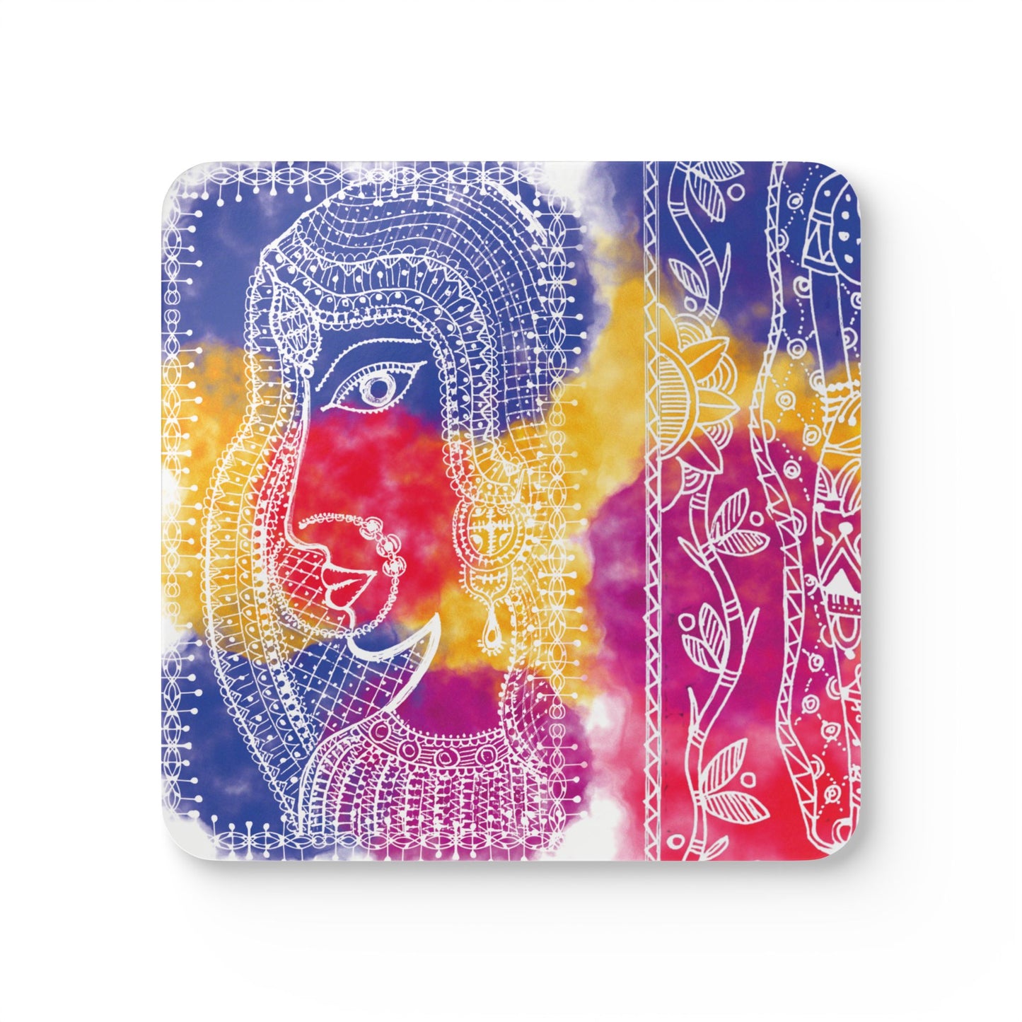 'Anayas Aura' - Madhubani Fusion | Cork Coaster Set - Rustic Home Decor & Drinkware Accessory