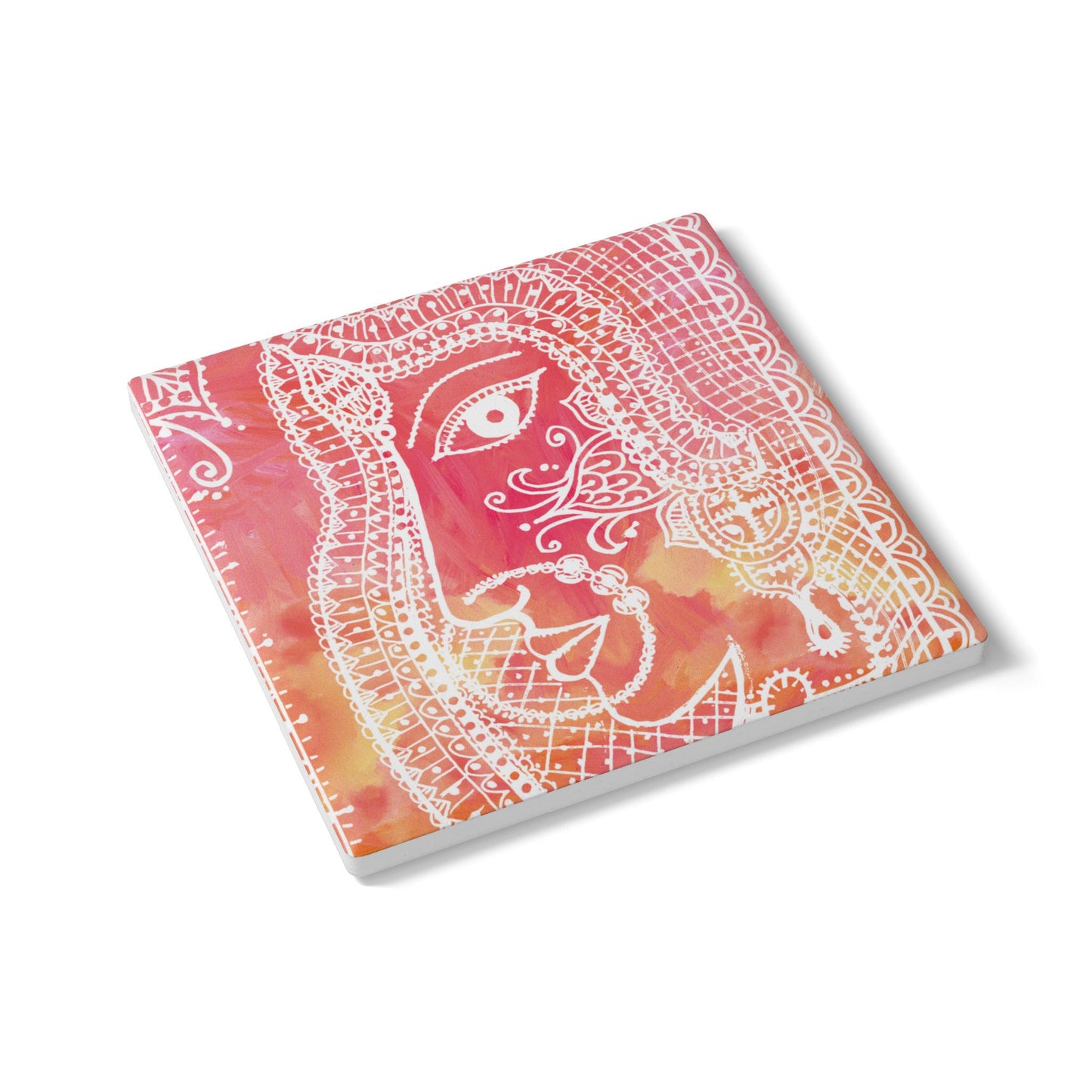 'Anayas Aura' - Madhubani Fusion |  Ceramic Coaster - Vibrant Drinkware Decor for Home & Gifts