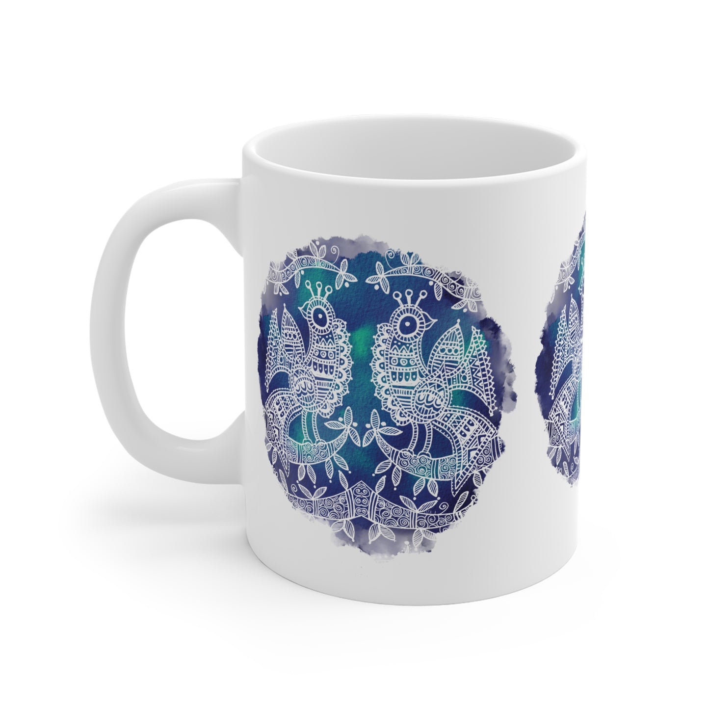 Colorful Artistic Ceramic Mug - 'Mayura' - Majestic Bird