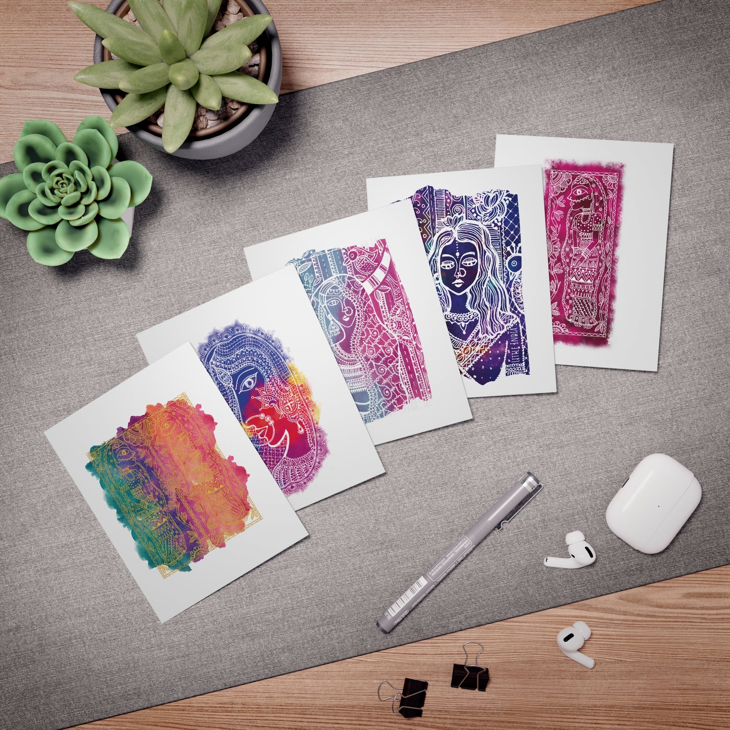 Madhubani Fusion Collection | 5-Multi Design Greeting Cards