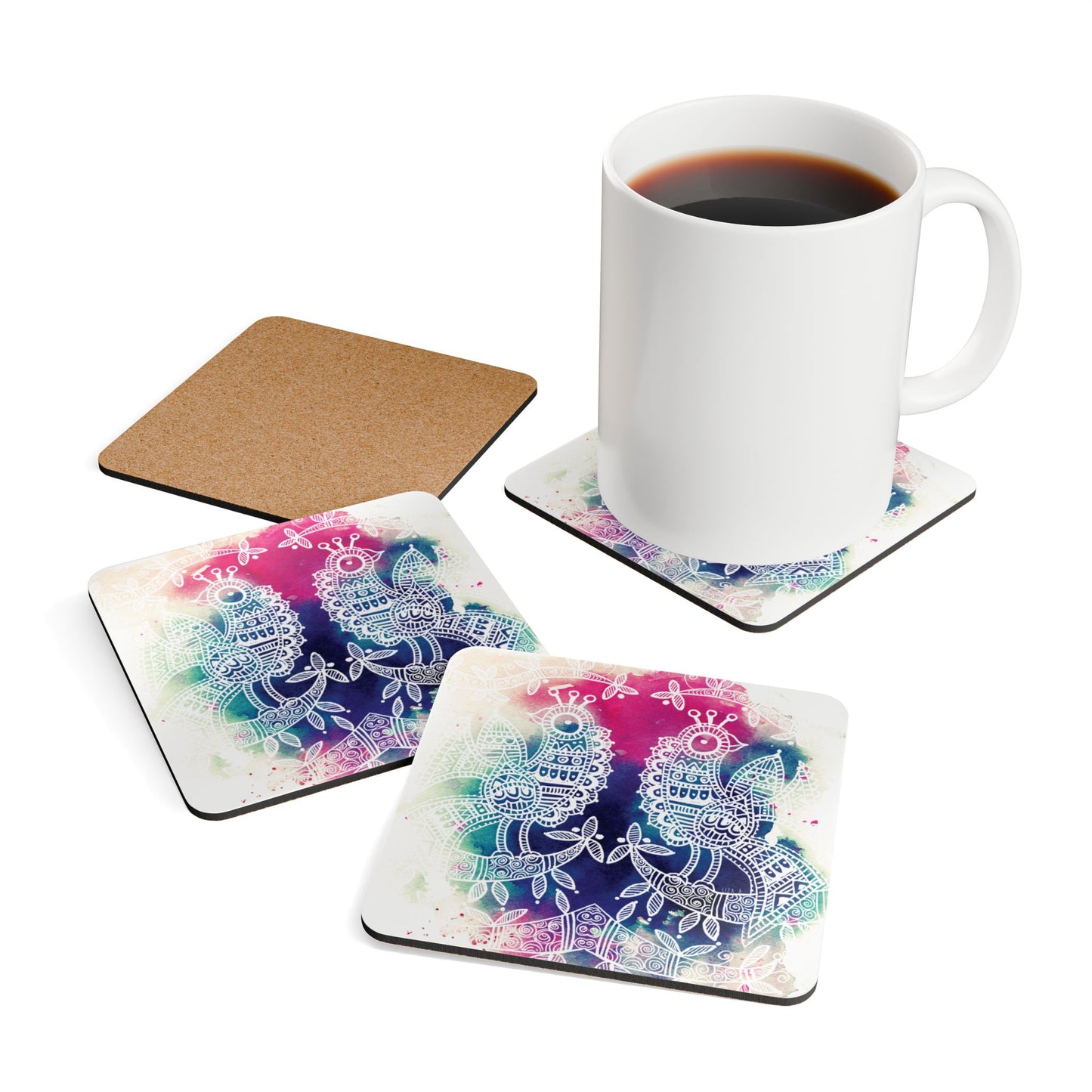 'Pavo' - Majestic Bird  |  Cork Coaster Set - Rustic Home Decor & Drinkware Accessory