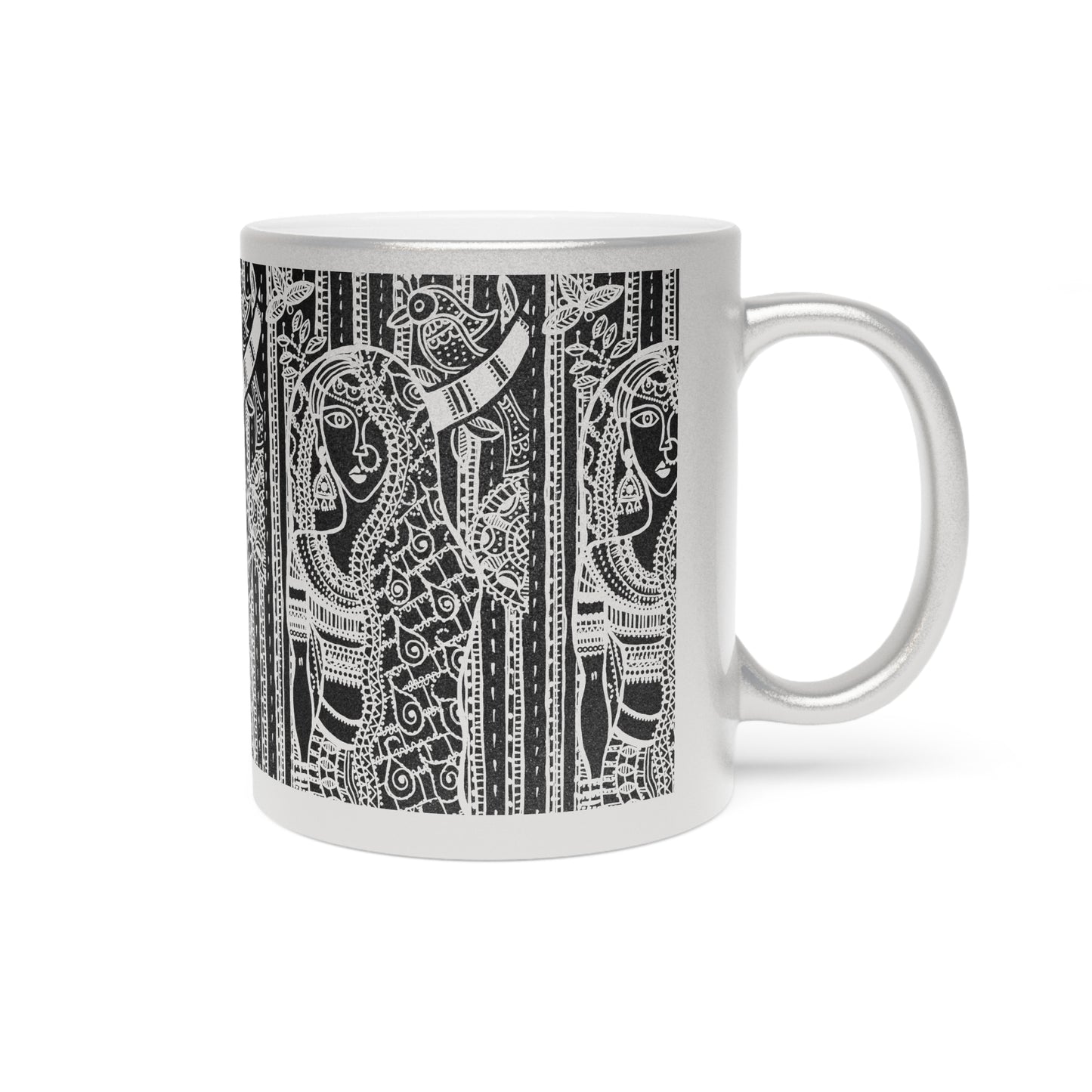 Elegant Metallic Mug with Intricate Design - Silver/Gold