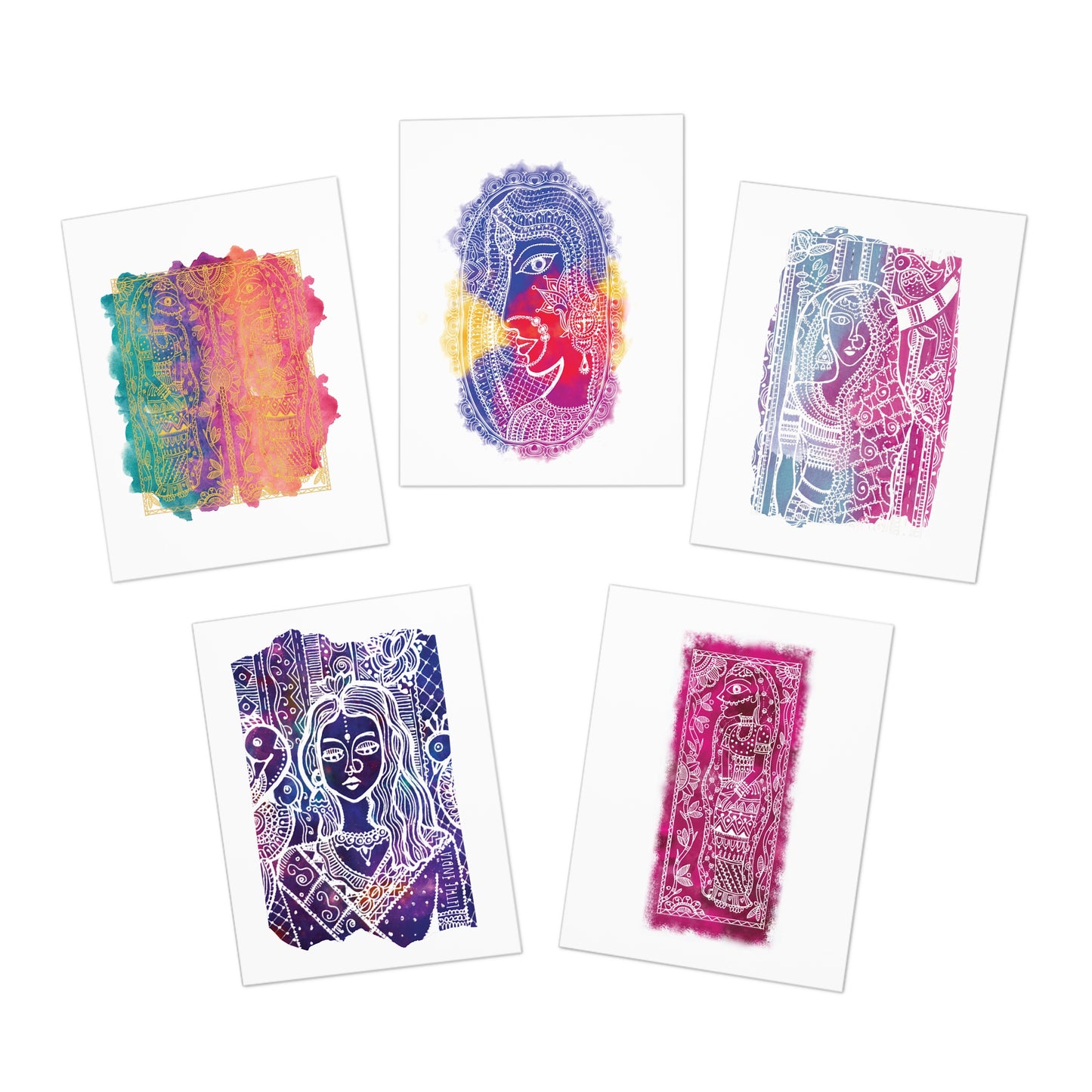 Madhubani Fusion Collection | 5-Multi Design Greeting Cards