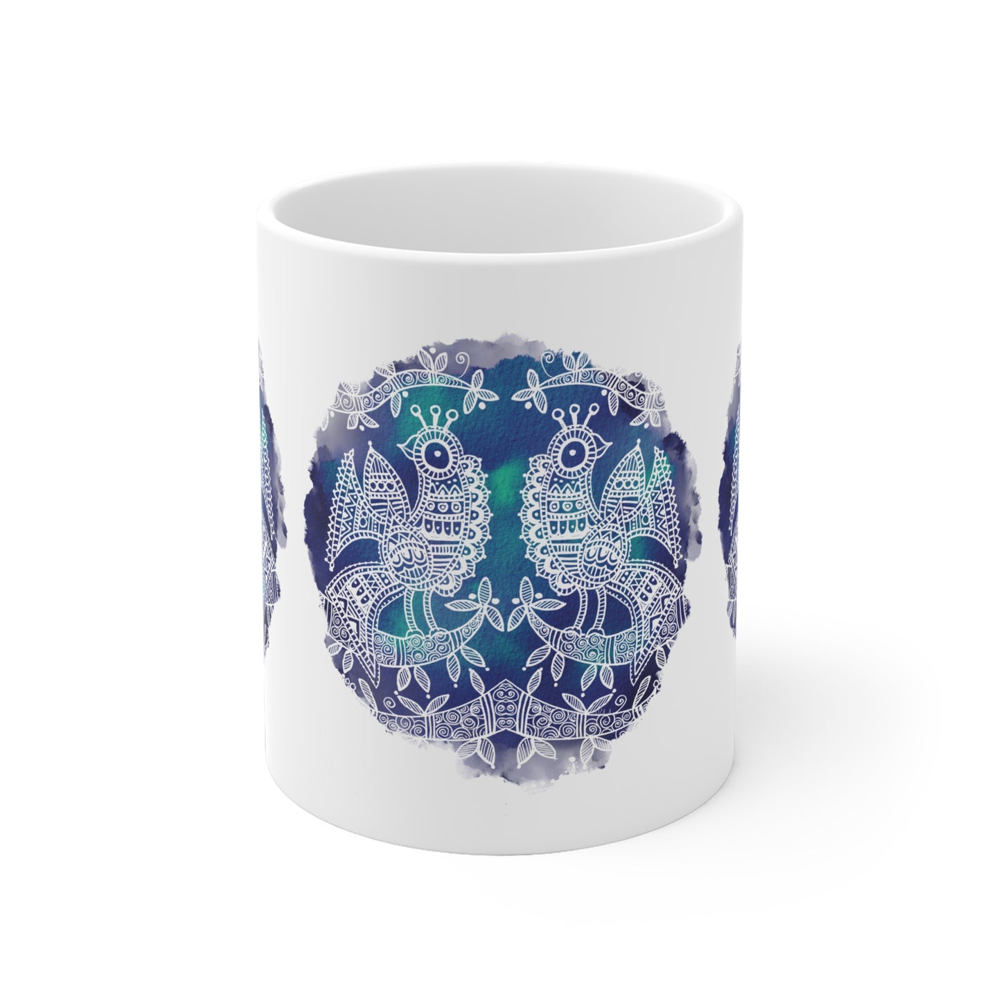 Colorful Artistic Ceramic Mug - 'Mayura' - Majestic Bird