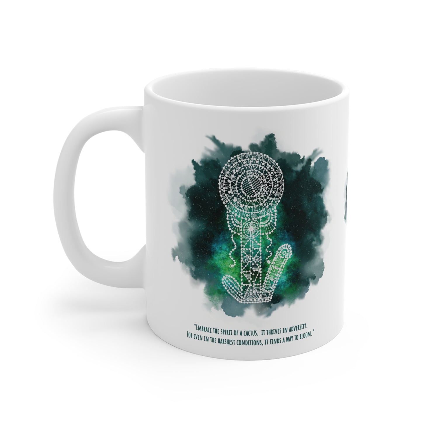 Colorful Artistic Ceramic Mug - 'Embrace the Spirit of a Cactus' Verde Green