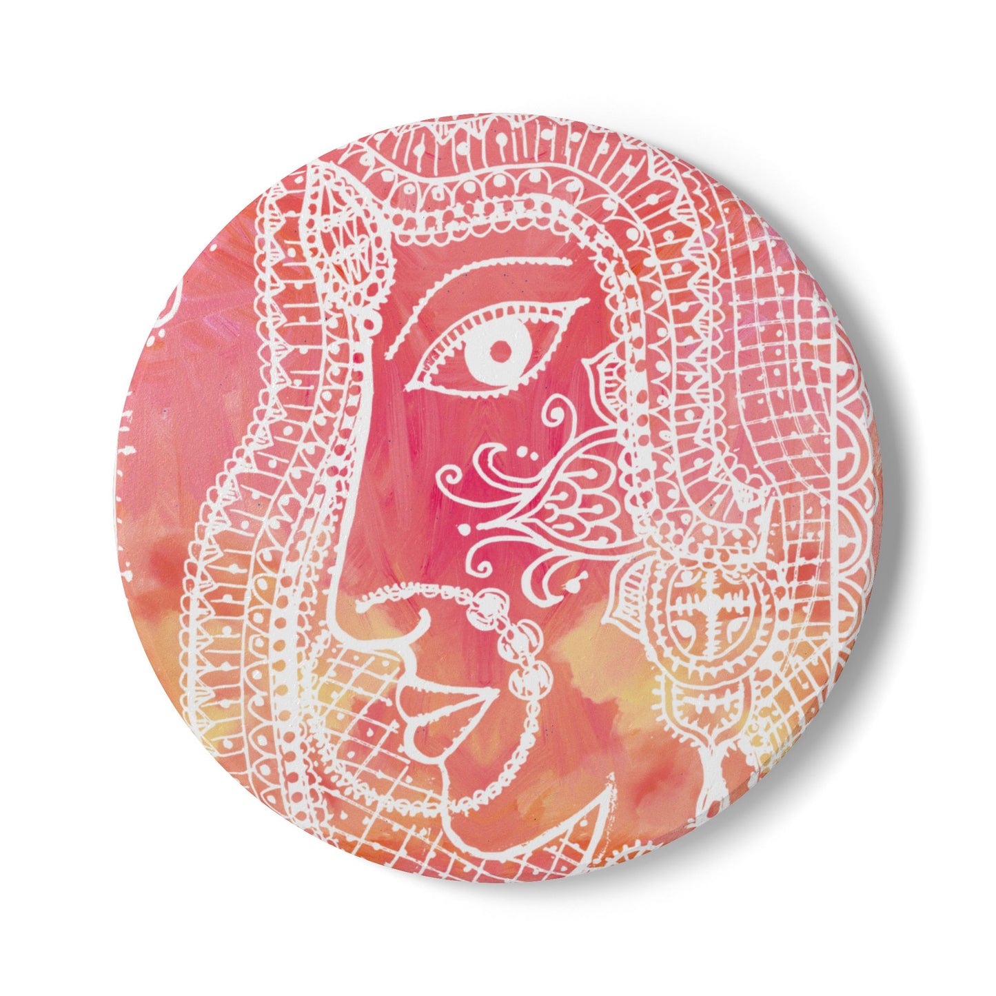 'Anayas Aura' - Madhubani Fusion |  Ceramic Coaster - Vibrant Drinkware Decor for Home & Gifts