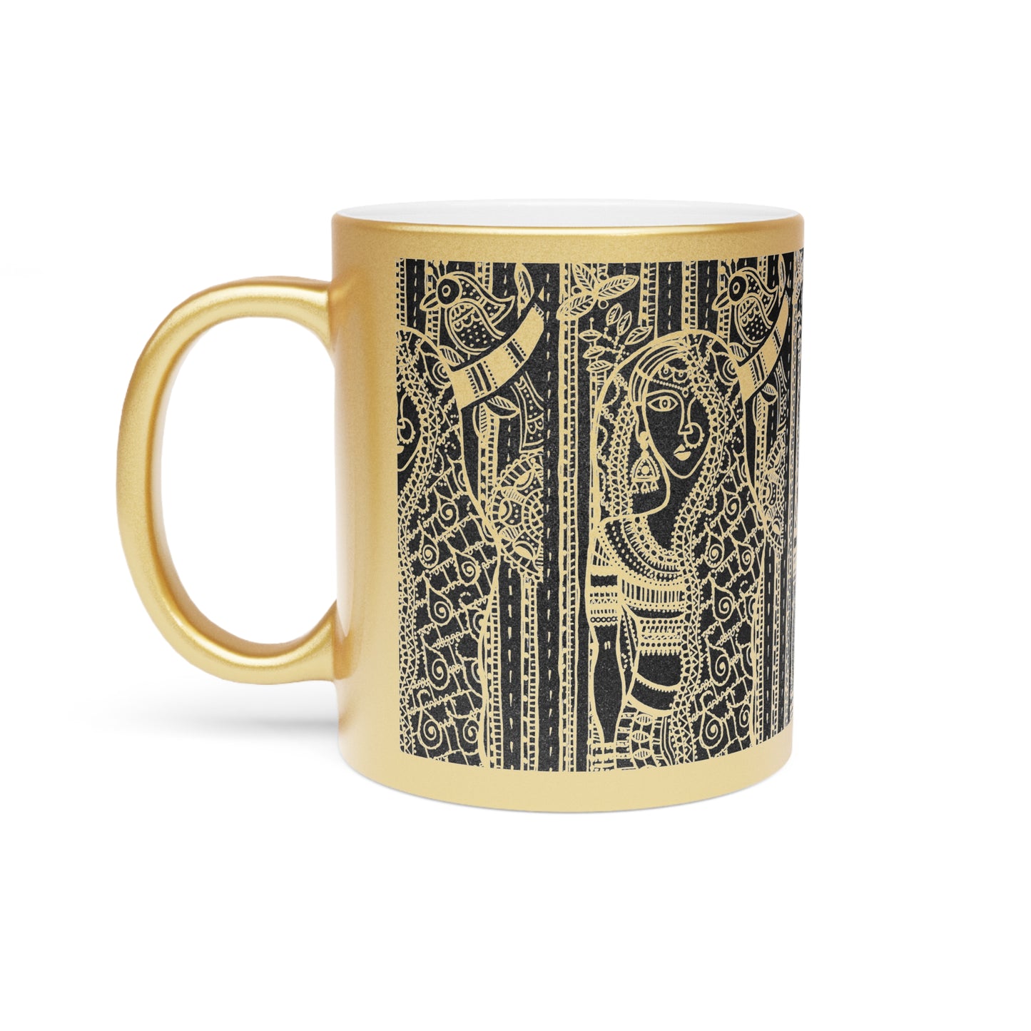 Elegant Metallic Mug with Intricate Design - Silver/Gold