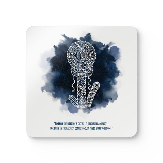 'Embrace the Spirit of a Cactus' Prussian Blue | Cork Coaster Set - Rustic Home Decor & Drinkware Accessory