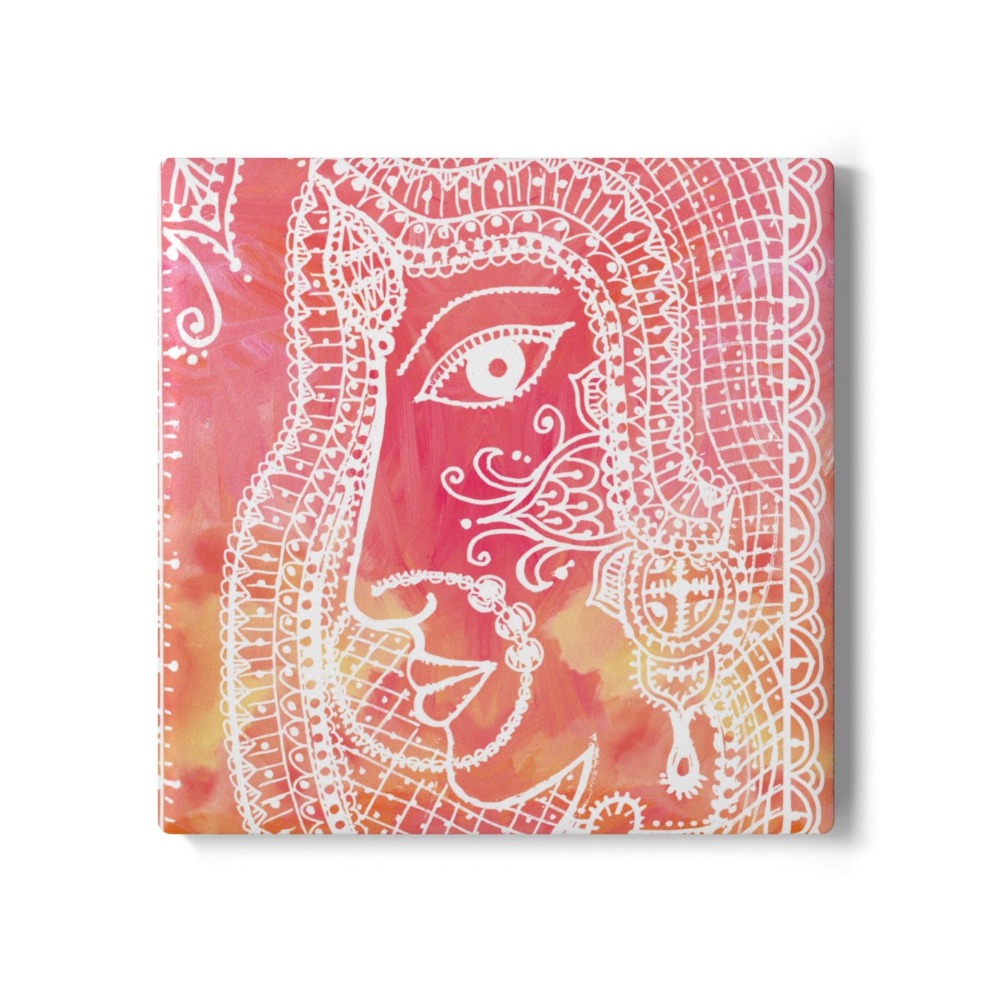 'Anayas Aura' - Madhubani Fusion |  Ceramic Coaster - Vibrant Drinkware Decor for Home & Gifts