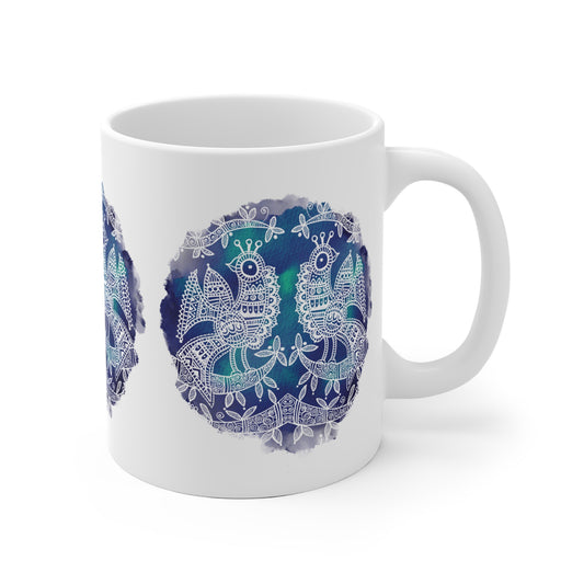 Colorful Artistic Ceramic Mug - 'Mayura' - Majestic Bird