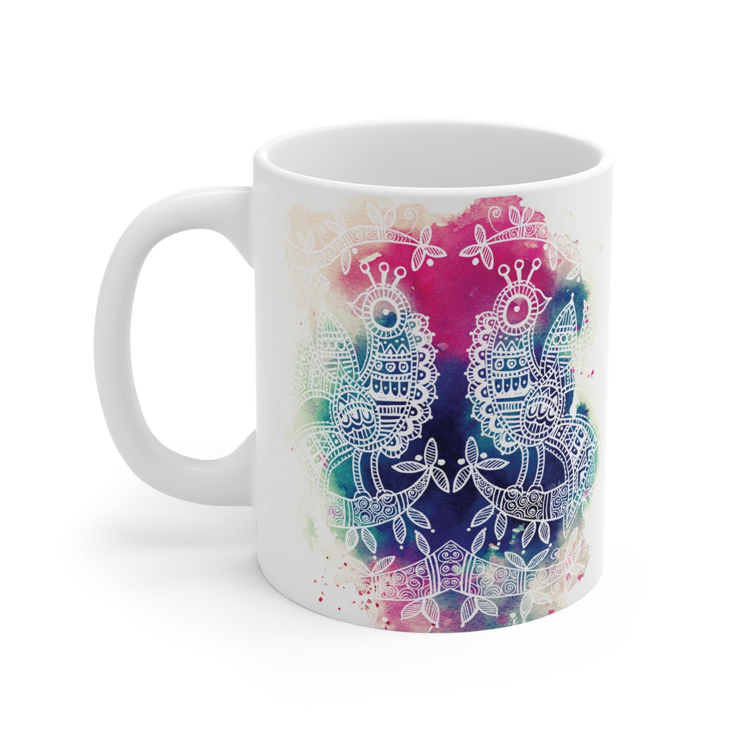 Colorful Artistic Ceramic Mug - 'Pavo' - Majestic Bird